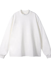 White oversized crewneck long sleeve t-shirt with mock neck detail
