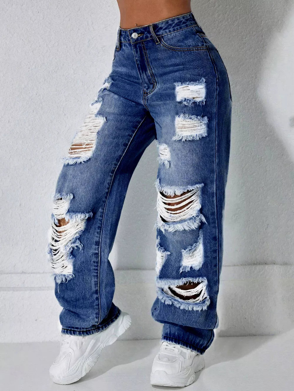 Distressed Wide Leg Jeans in Light Blue, view 12