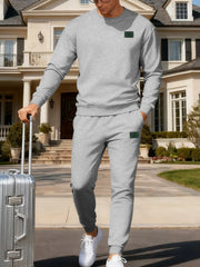 Men's Full Size Round Neck Sweatshirt And Jogger Set in Light Gray, side view