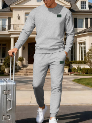 Men's Full Size Round Neck Sweatshirt And Jogger Set in Light Gray, side view