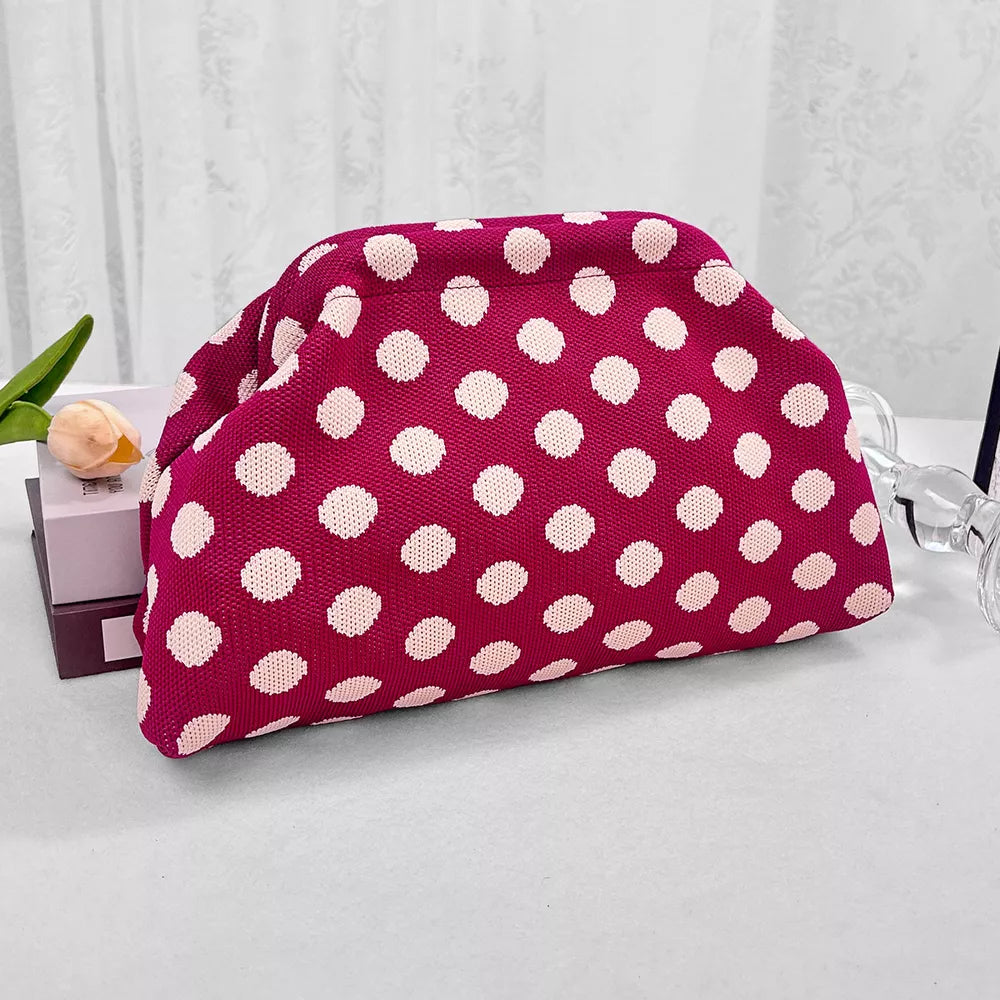 Polka Dot Knit Clutch Bag, front view