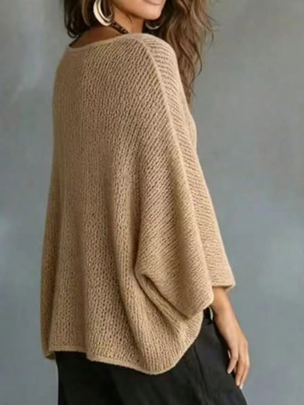 V-neck Batwing Sleeve Sweater in White, product detail