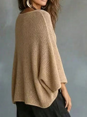 V-neck Batwing Sleeve Sweater in White, product detail