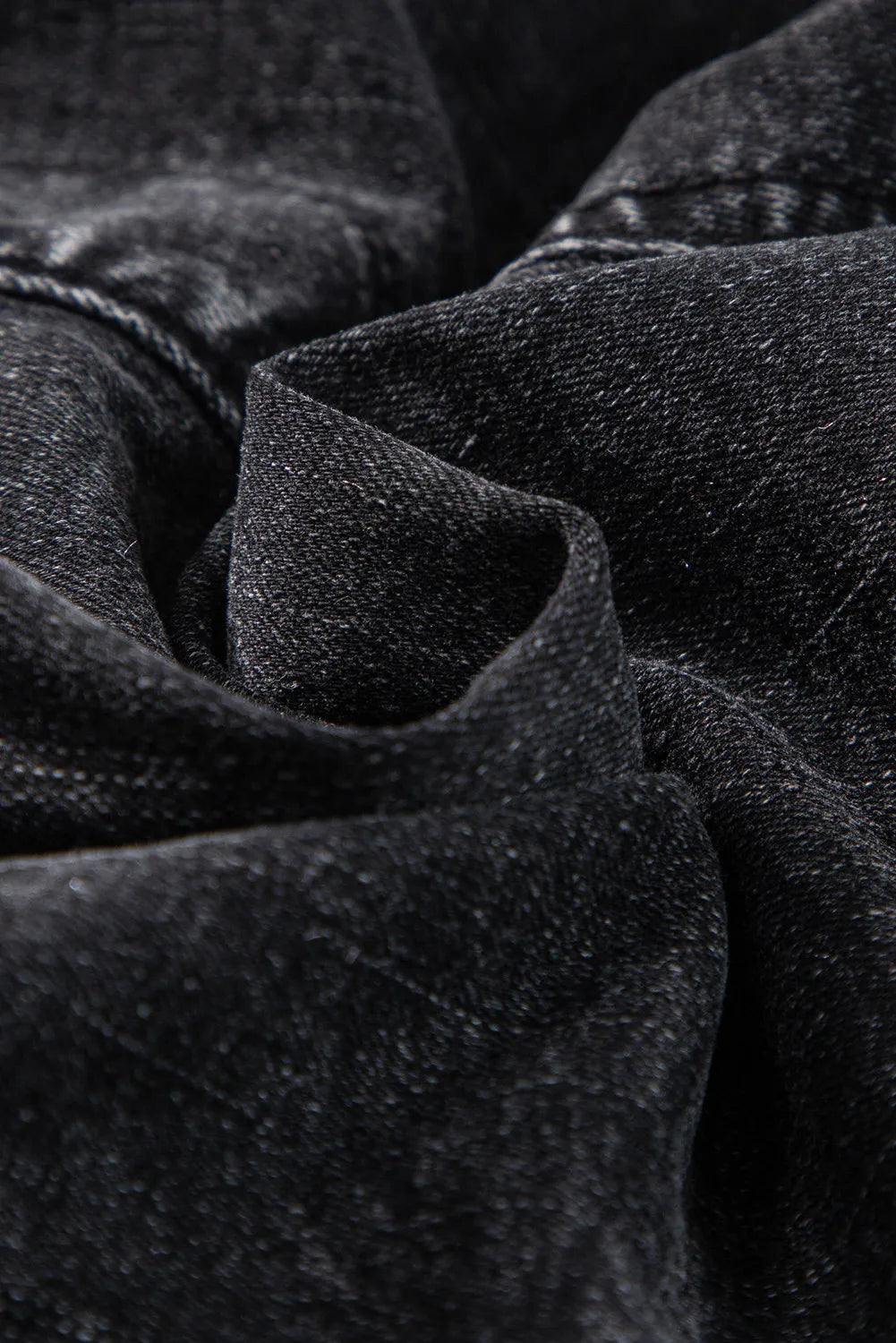 Black washed denim shorts with elastic waist detail