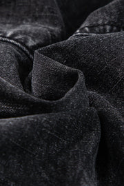 Black washed denim shorts with elastic waist detail