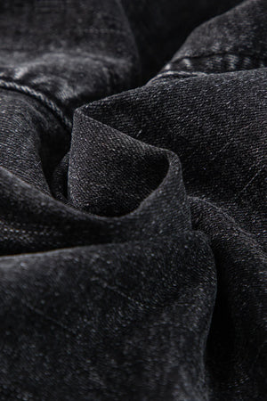 Black washed denim shorts with elastic waist detail