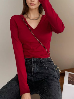 V-neck Long Sleeve Slim Fit T-shirt, front view