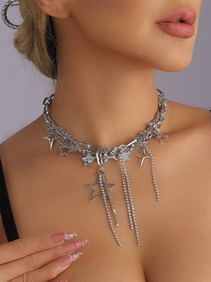 Chunky Chain Star Tassel Necklace Alloy Silver in Silver, side view