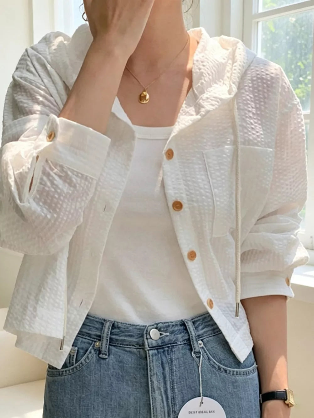 Striped Hooded Shirt With Drawstring, product detail