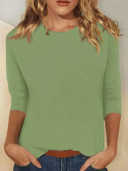Solid Color Round Neck T-shirt in Green, editorial view