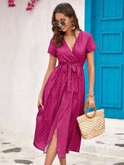 Floral Surplice Midi Dress With Tie Waist