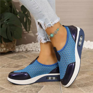 Round Toe Mesh Sneakers in Pink, back view