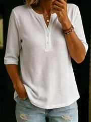 Full Size Waffle Knit Henley T-shirt Plus Size, front view