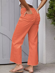 Frayed Hem Wide-leg Jeans With Pockets