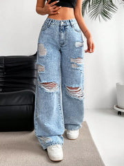 High-waisted Distressed Wide-leg Jeans