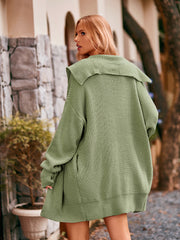 Sage knit cocoon cardigan with oversized collar and pockets