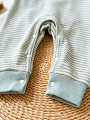 Children's Animal Striped Long Sleeve Jumpsuit in Light Green, model styling view