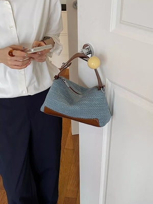 Woven Texture Crossbody Bag in Blue, back view