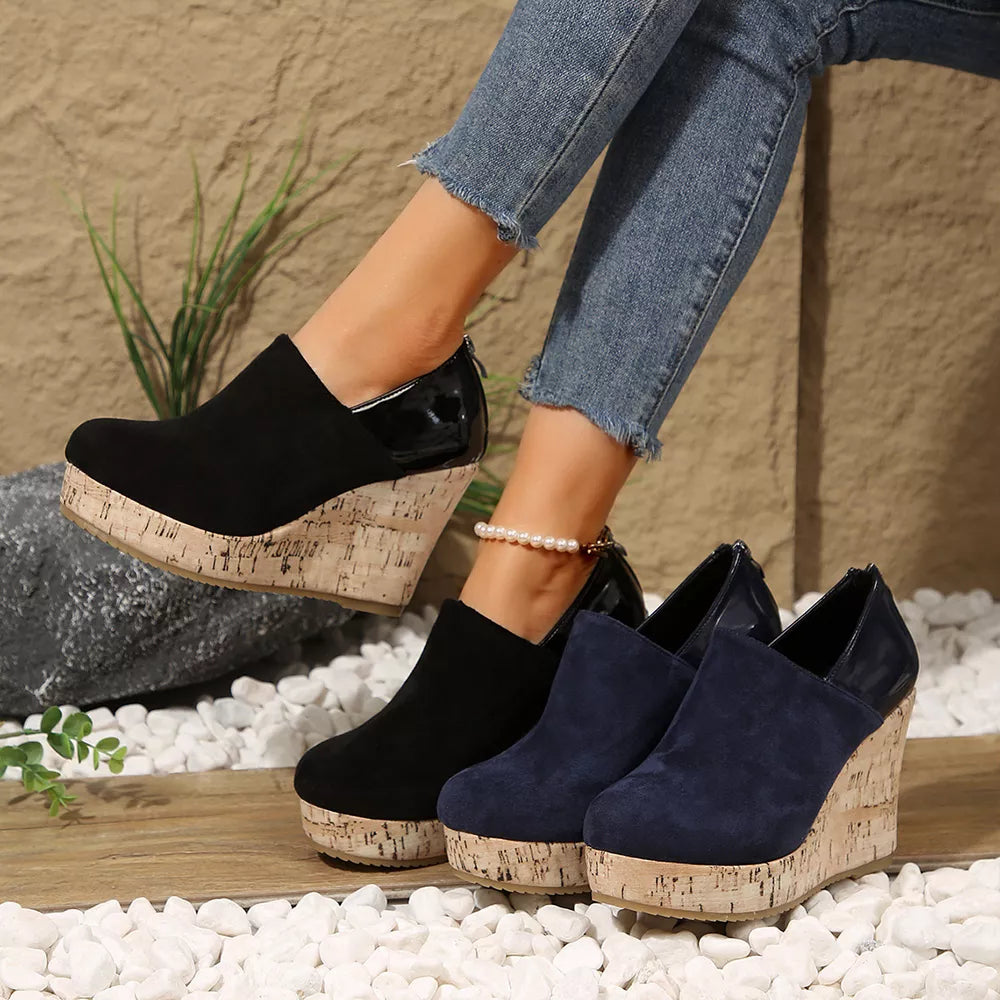 Round Toe Slip-ons in Blue, front view