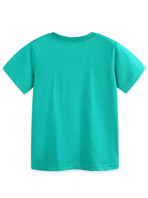 Toddler t-shirt in teal with short sleeves and crew neck.