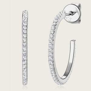 Silver pavé-set C-hoop earrings with clear stones