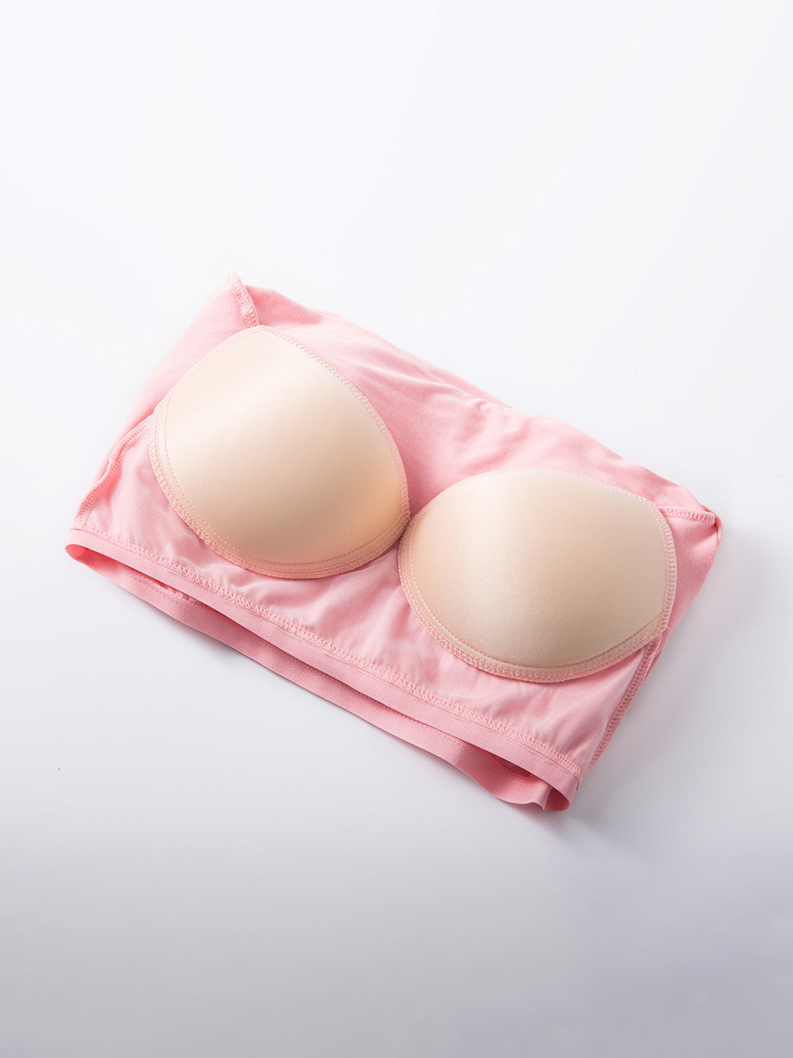 Pink built-in bralette tee with padded cups and a strapless neckline.