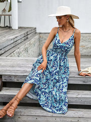 Vibrant Paisley Midi Dress With Spaghetti Straps