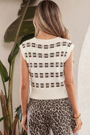 Contrast Geometric Textured Knit V Neck Cropped Sweater Vest, side view