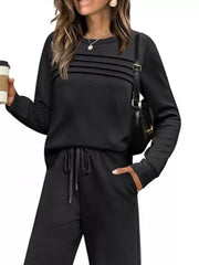 Casual Long Sleeve Crewneck Top & Drawstring Pants Set