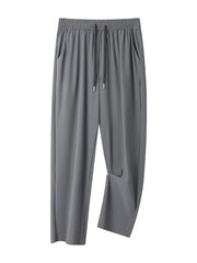 Men's grey sweatpants with drawstring waist and pockets.