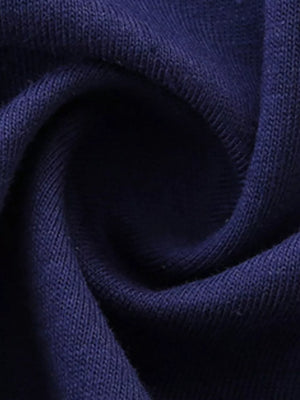 Navy blue 100% cotton t-shirt fabric detail