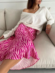 Fluid Zebra Print Satin Midi Skirt