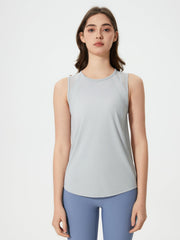 Light Gray mesh-back performance tank top with a round neckline.