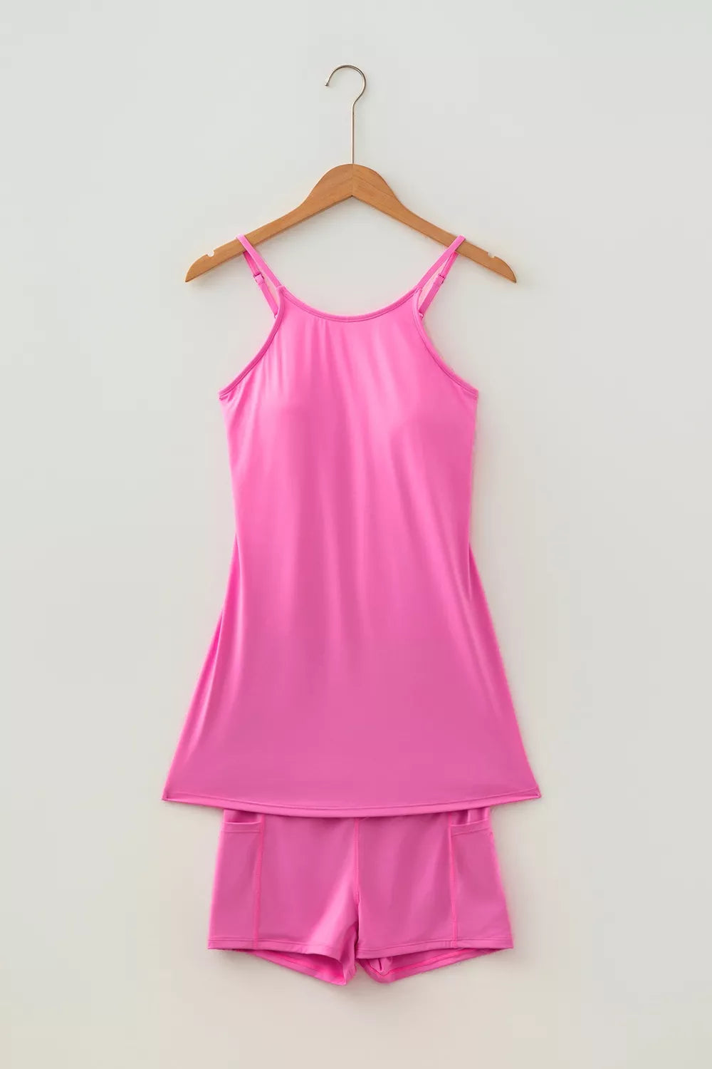 Twisted Strappy Back Active Mini Dress And Shorts Set, back view