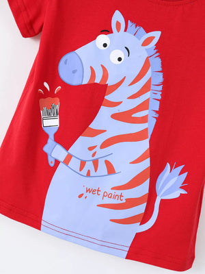 Children's Zebra Graphic Round Neck T-shirt And Shorts Set, close-up detail