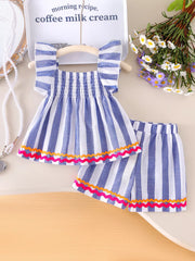 Children's Striped Tank And Shorts Set in Blue, front view