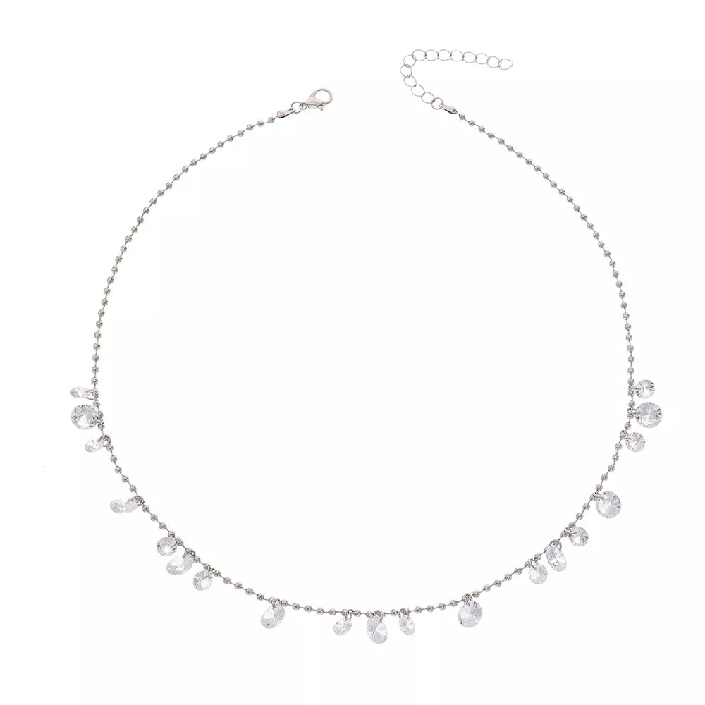 Sparkling Zircon Drop Necklace Alloy Silver in Silver, back view