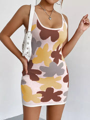 Floral Knit Scoop Neck Mini Dress in Lavender, model styling view