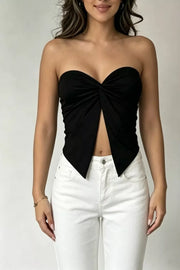 Black sweetheart twist front tank top with a deep V-cut detail.