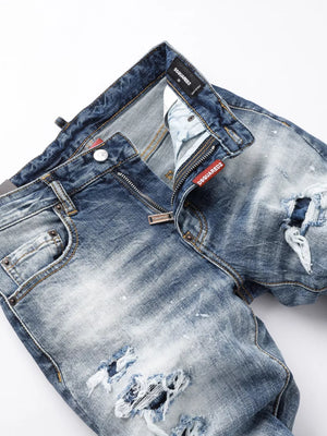Men S Distressed Slim Fit Jeans in Medium, model styling view