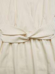 Beige cotton blend midi dress with a twisted knot detail at the waist.