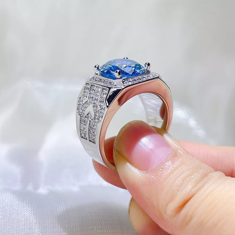 925 Sterling Silver Geometric Solitaire Moissanite Ring, side view