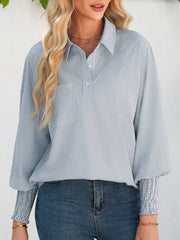 Effortlessly Chic Smocked Cuff Button Shirt