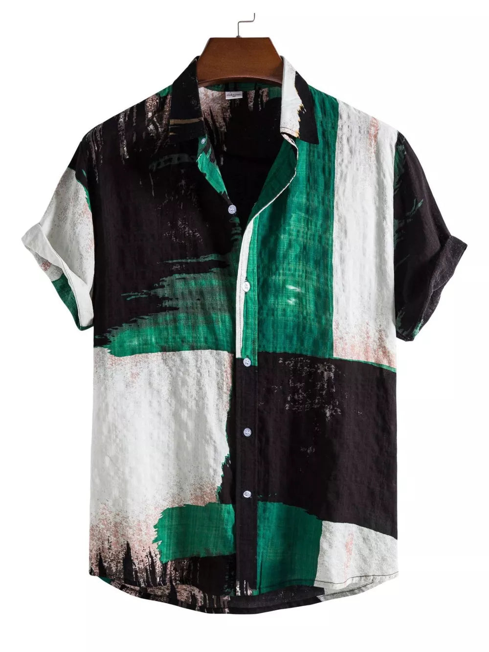 Men's Plus Size Color Block Button Up Shirt in Yellow, front view