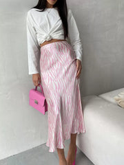 Fluid Zebra Print Satin Midi Skirt