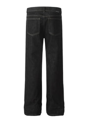 Dark wash denim jeans for men featuring a classic five-pocket design and straight leg.