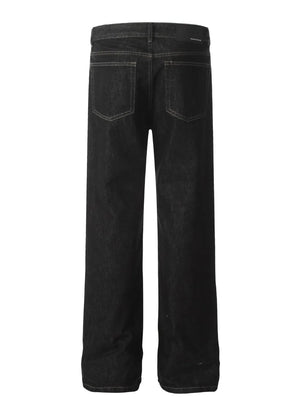 Dark wash denim jeans for men featuring a classic five-pocket design and straight leg.