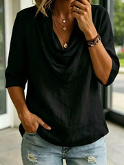 Full Size Cowl Neck 3/4 Sleeve Top Plus Size, close-up detail