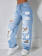 Distressed Wide Leg Jeans in Light Blue, alternate angle
