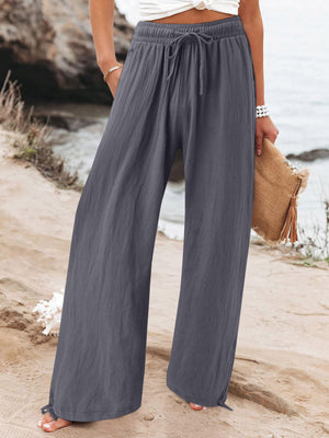 Full Size Drawstring Wide Leg Pants Plus Size in Fuchsia, alternate angle